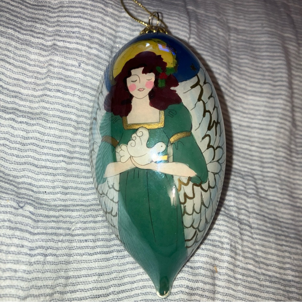 Angel Ornament 2008 Reverse Painted Li Bien Opalescent Christmas Glass  5 inch H